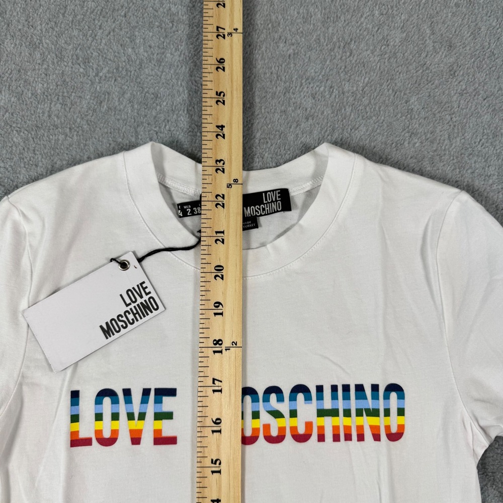 Y2K Love Moschino T-Shirt Women White Rainbow Logo Long Sleeve Top Size 2 - Picture 3 of 8